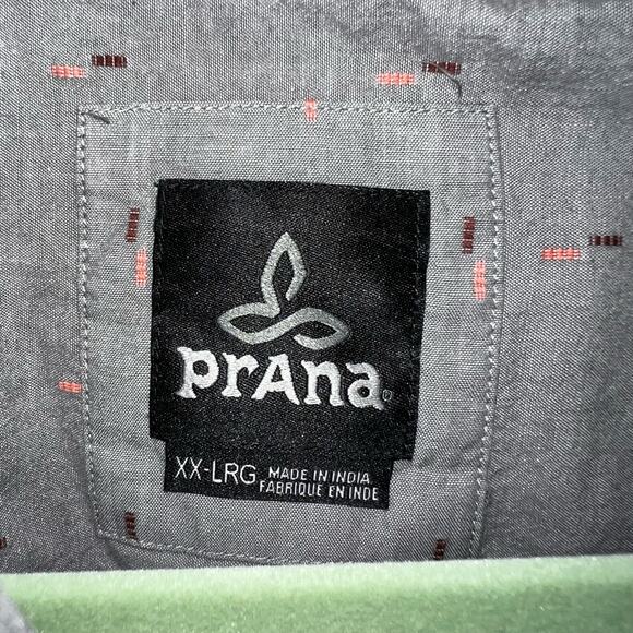 Prana Men Organic Cotton Printed Button Down Shirt Size 2XL Gray Short Sleeve - Picture 5 of 7